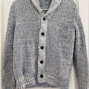 Banana Republic Men's Collar Blue and White Thick Cardigan Sweater